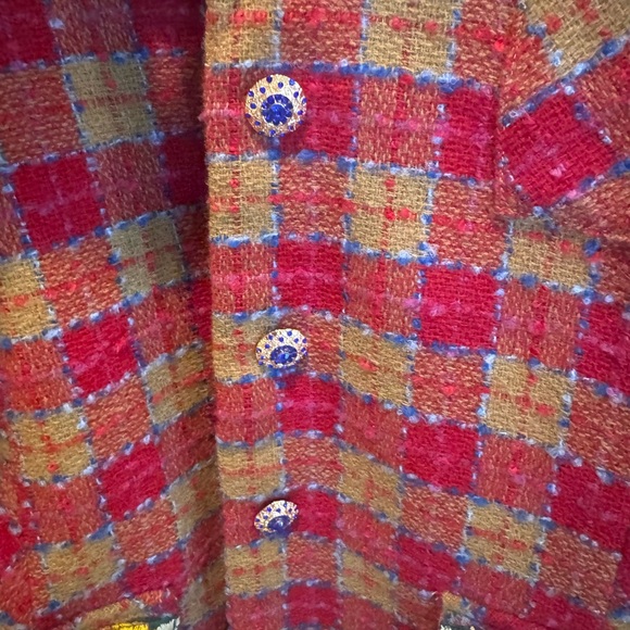 Aratta Red and Tan Wool Blazer with Classic Plaid Design - Picture 8 of 10
